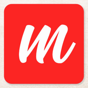 Dessous-de-verre Carré En Papier LETTRE INITIALE CalliGRAPHIQUE BLANCHE ROUGE