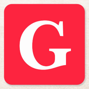 Dessous-de-verre Carré En Papier Lettre initiale Monogramme Rouge Blanc Plaine Simp