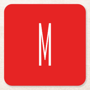 Dessous-de-verre Carré En Papier Lettre initiale Monogramme Style moderne Rouge Bla