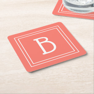 Dessous-de-verre Carré En Papier Lettre Initiale Simple Monogramme Moderne Corail