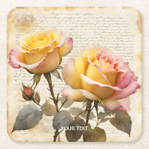 Dessous-de-verre Carré En Papier Lettre Rose mignonne Imaginaire Écrits