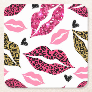 Dessous-de-verre Carré En Papier Lèvres scintillantes : Motif de mode Leopard