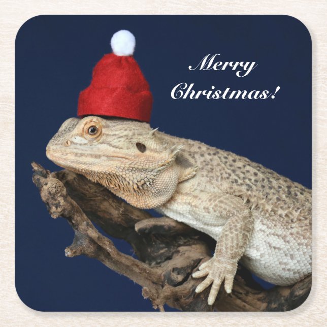 Dessous-de-verre Carré En Papier Lézard Dragon Porté Personnalisé - Santa Hat (Devant)