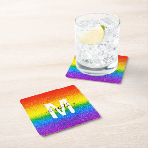 Dessous-de-verre Carré En Papier LGBT Pride la Parties scintillant Rainbow Stripes 