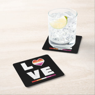 Dessous-de-verre Carré En Papier LGBTQ Lesbian Pride Drapeau Distressed Grunge Love