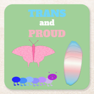 Dessous-de-verre Carré En Papier LGBTQIA Transgenre Fierté Caterpillar to Butfly