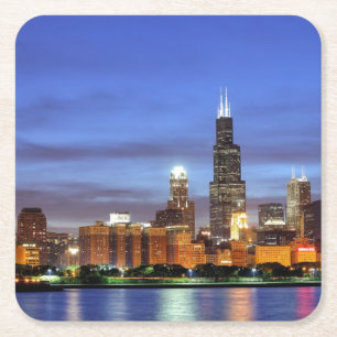 Dessous-de-verre Carré En Papier L'horizon de Chicago du planétarium d'Adler