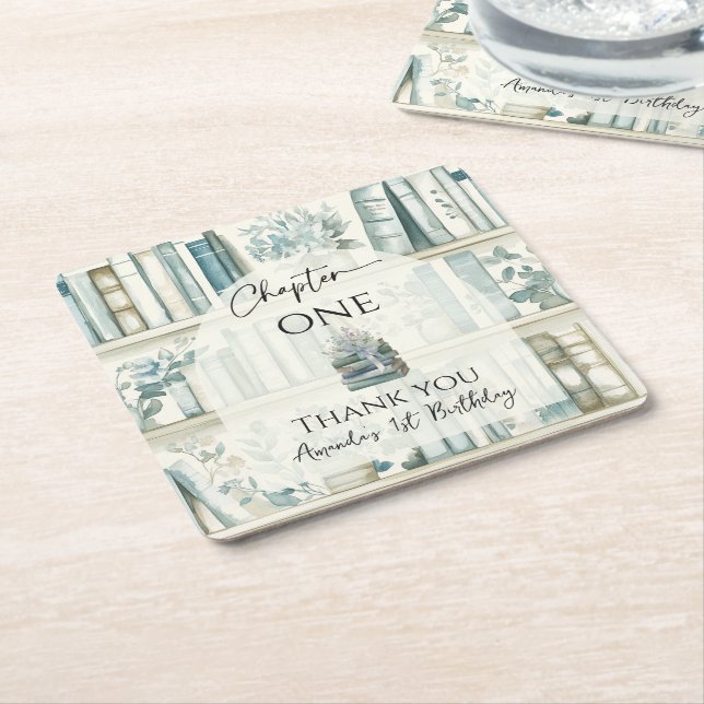 Dessous-de-verre Carré En Papier Library Chapter ONE Blue Boy Book 1st Birthday (Incliné)