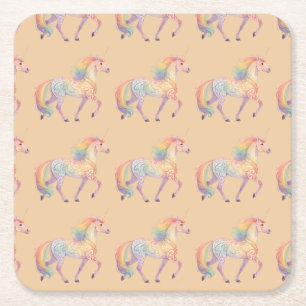 Dessous-de-verre Carré En Papier Licorne Arc-en-Ciel Magique Personnalisée