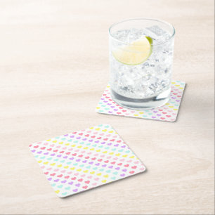 Dessous-de-verre Carré En Papier Licorne coeurs arc-en-ciel couleurs Saint-Valentin