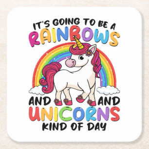 Dessous-de-verre Carré En Papier Licorne Mignonne Arc-en-Ciel Drôle