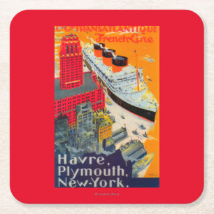 Dessous-de-verre Carré En Papier Ligne française affiche de voyage, Le Havre à