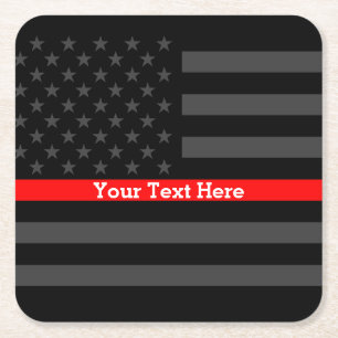 Dessous-de-verre Carré En Papier Ligne rouge mince drapeau noir personnalisé des
