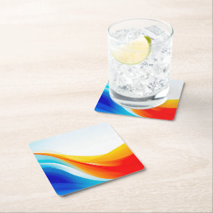 Dessous-de-verre Carré En Papier Lignes courbes abstraites rétro orange et bleu
