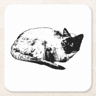 Dessous-de-verre Carré En Papier Lignes épurées, chat cosy