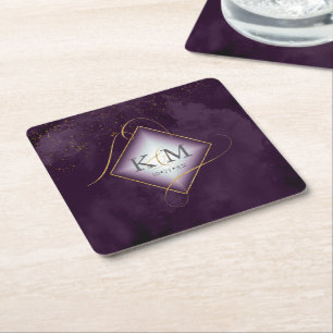 Dessous-de-verre Carré En Papier Lignes fines Gold Abstrait Mariage V2 Plum ID867