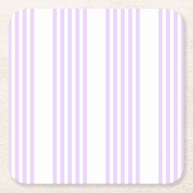 Dessous-de-verre Carré En Papier Lilac violet et blanc cinq bandes motif (Devant)