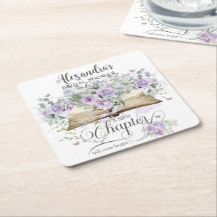 Dessous-de-verre Carré En Papier Lilas Violet Floral Livre Nouveau Chapitre Enterre