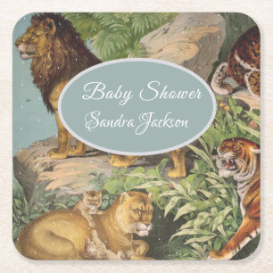 Dessous-de-verre Carré En Papier Lion cat jungle Sexe neutre Baby shower par courri