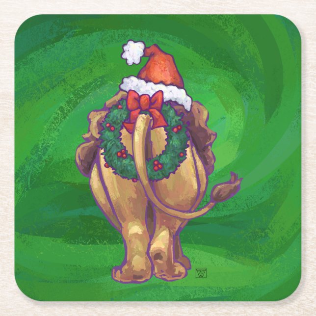 Dessous-de-verre Carré En Papier Lion Christmas on Green (Devant)