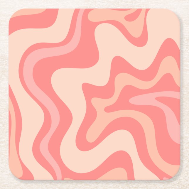 Dessous-de-verre Carré En Papier Liquide Swirl Retro Motif Abstrait Blush Rose (Devant)