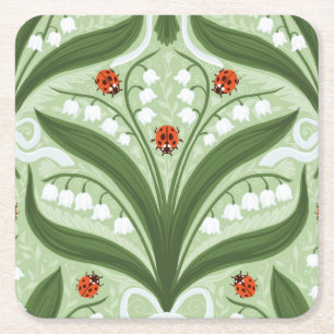 Dessous-de-verre Carré En Papier Lit de la vallée et la symétrie des coccinelles en