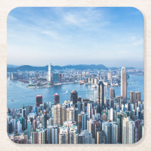 Dessous-de-verre Carré En Papier Littoral Tsim Sha Tsu, île de Hong Kong, Asie