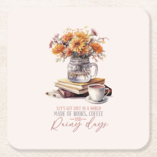 Dessous-de-verre Carré En Papier Livres, café et jours pluvieux