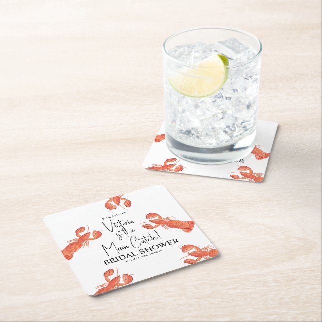 Dessous-de-verre Carré En Papier Lobsters de aquarela à main Réception de mariage (En situation)