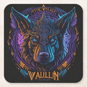 Dessous-de-verre Carré En Papier Logo de la tête de chien viking