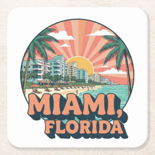 Dessous-de-verre Carré En Papier Logo de voyage artistique vintage Miami Floride 80