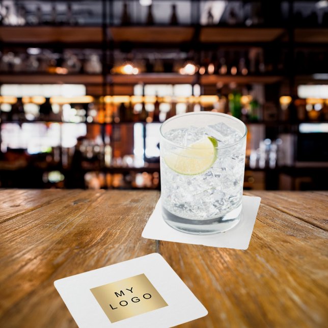 Dessous-de-verre Carré En Papier Logo d'entreprise blanc (Créateur téléchargé)