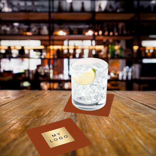 Dessous-de-verre Carré En Papier Logo d'entreprise en terre cuite orange brûlée (Créateur téléchargé)