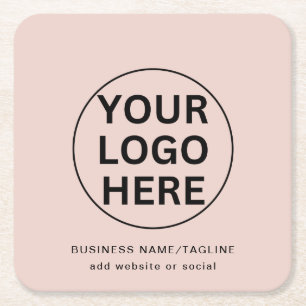 Dessous-de-verre Carré En Papier Logo d'entreprise personnalisé et texte l Blush Pi