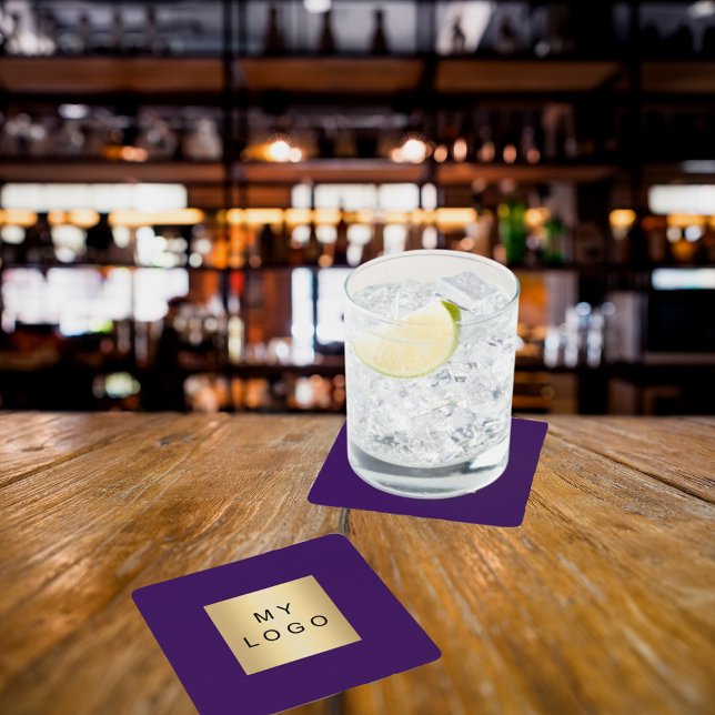 Dessous-de-verre Carré En Papier Logo d'entreprise pourpre (Créateur téléchargé)