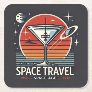 Dessous-de-verre Carré En Papier Logo Martini Space Travel 1957 Espace Nouvelle ère
