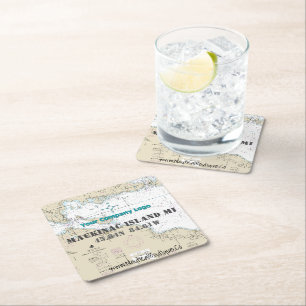 Dessous-de-verre Carré En Papier Logo nautique Latitude Longitude Île Mackinac