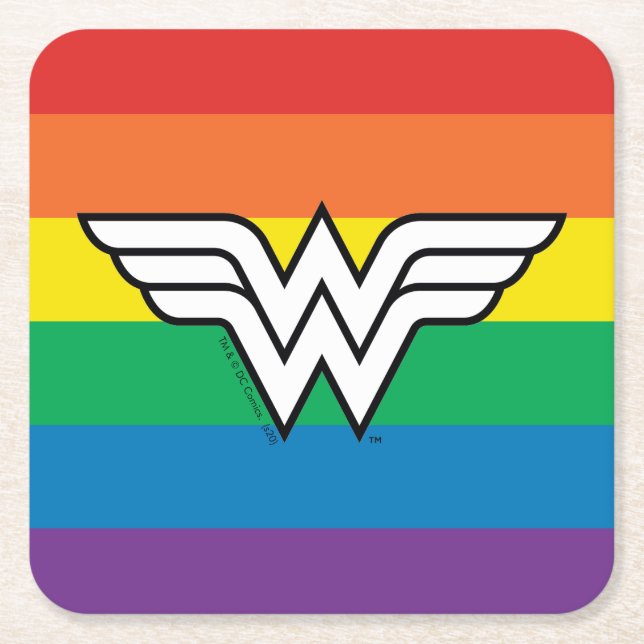 Dessous-de-verre Carré En Papier Logo Wonder Woman Rainbow (Devant)