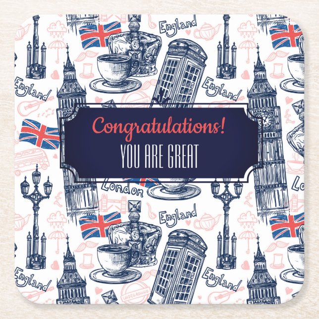 Dessous-de-verre Carré En Papier Londres, Angleterre (Devant)
