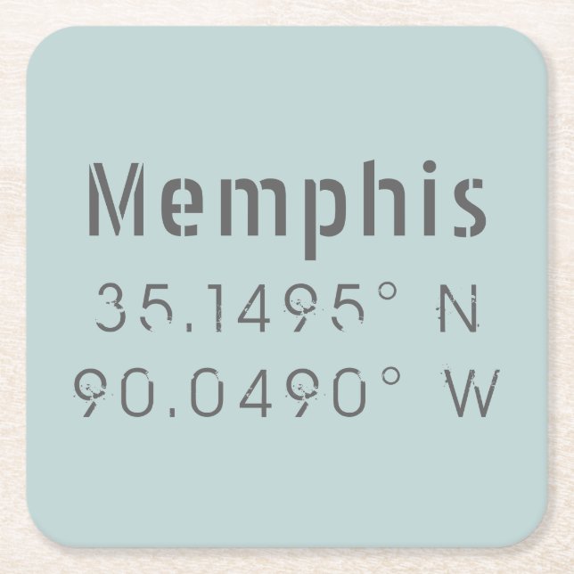 Dessous-de-verre Carré En Papier Longitude de la latitude de Memphis (Devant)
