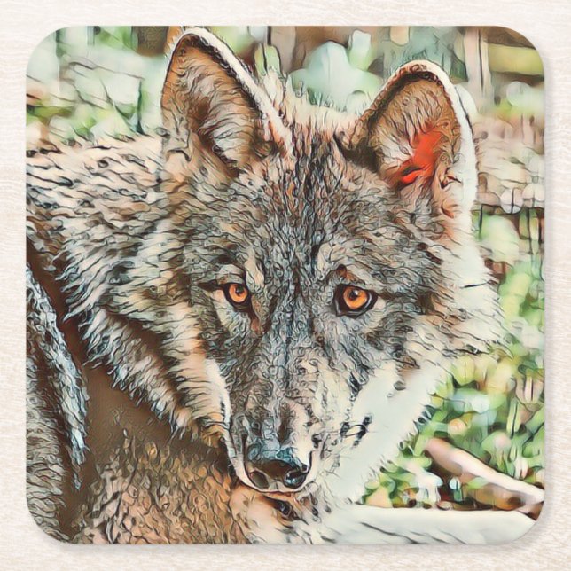 Dessous-de-verre Carré En Papier loup cinglé (Devant)