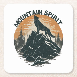 Dessous-de-verre Carré En Papier Loup de la majesté montagneuse hurlant sur le pic