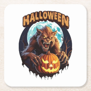 Dessous-de-verre Carré En Papier Loup-garou d'Halloween