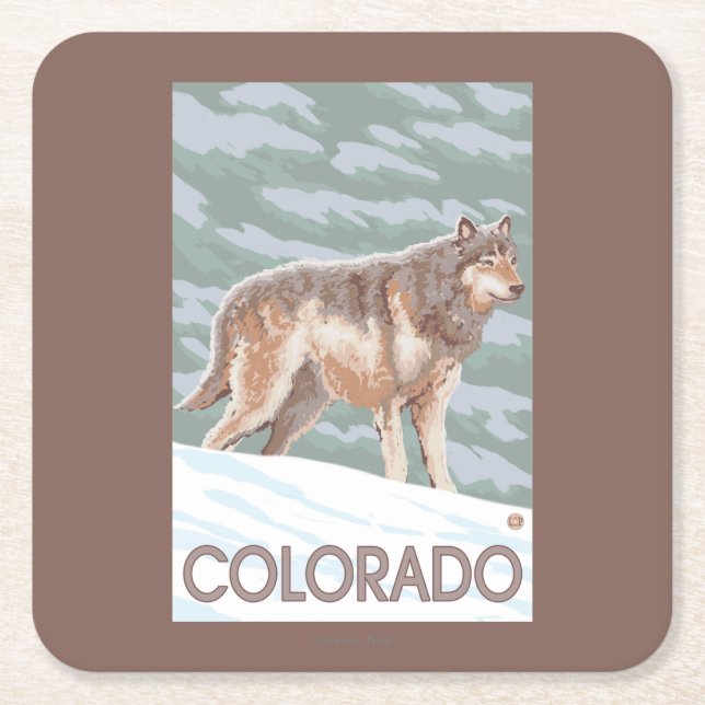 Dessous-de-verre Carré En Papier Loup gris StandingColorado (Devant)