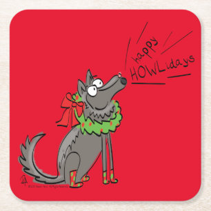 Dessous-de-verre Carré En Papier Loup Noël Funny Mignonnes Enfants