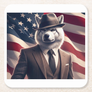 Dessous-de-verre Carré En Papier Loup patriotique