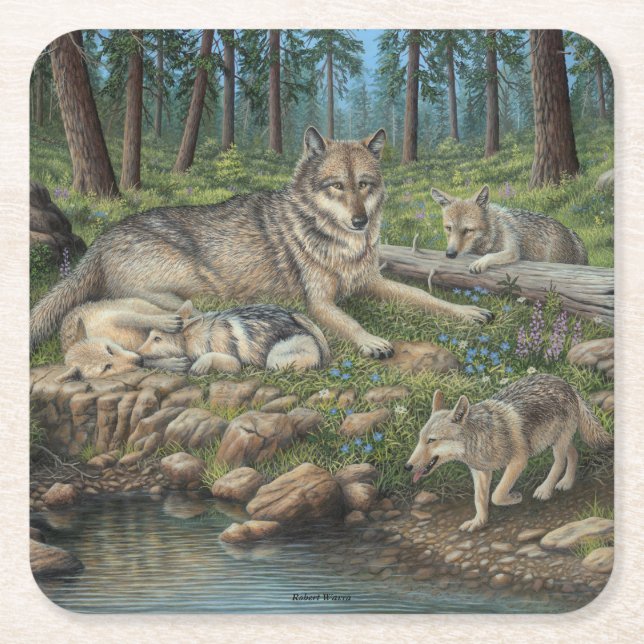 Dessous-de-verre Carré En Papier Loups gris (Devant)