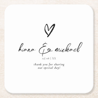 Dessous-de-verre Carré En Papier Love Calligraphie Merci Coeur noir B&W ID940