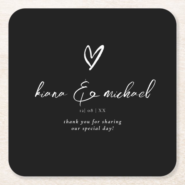Dessous-de-verre Carré En Papier Love Calligraphy Merci Heart Wht B&W ID940 (Devant)