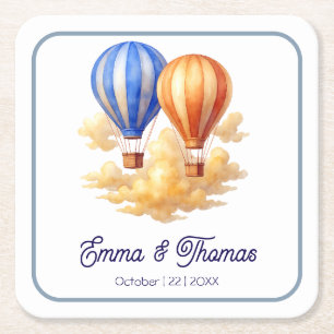 Dessous-de-verre Carré En Papier Love Is in the Air Hot Air Balloon Travel Mariage